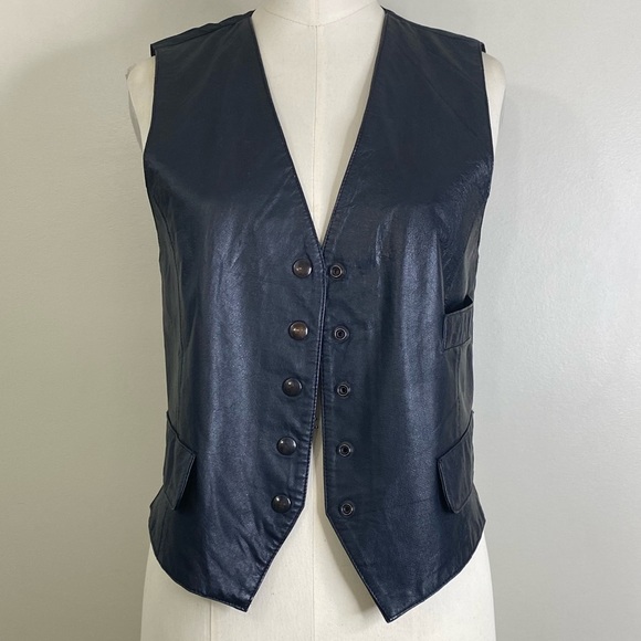 ANNEX LEATHER FRONT LEATHER BACK LINING VEST ONE CHEST POCKET TWO POCKET FLAP - Picture 3 of 14